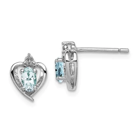 Sterling Silver Oval Gemstone & Diamond Heart Earrings