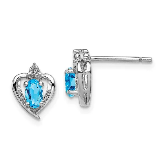 Sterling Silver Oval Gemstone & Diamond Heart Earrings