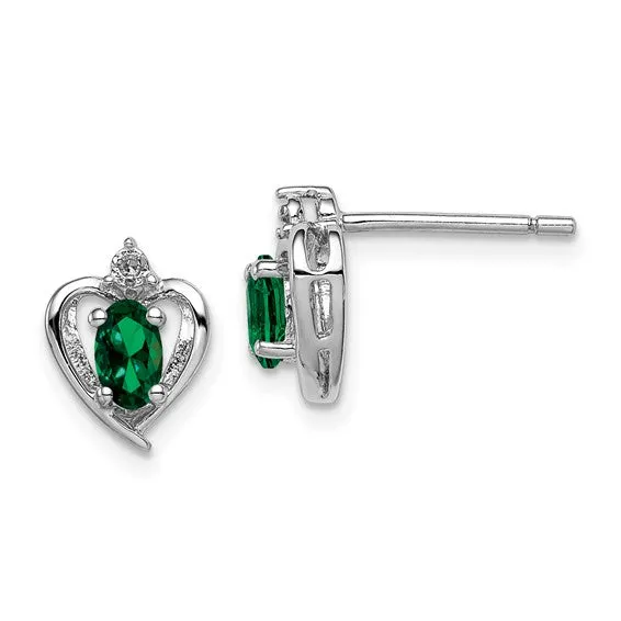 Sterling Silver Oval Gemstone & Diamond Heart Earrings