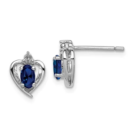Sterling Silver Oval Gemstone & Diamond Heart Earrings