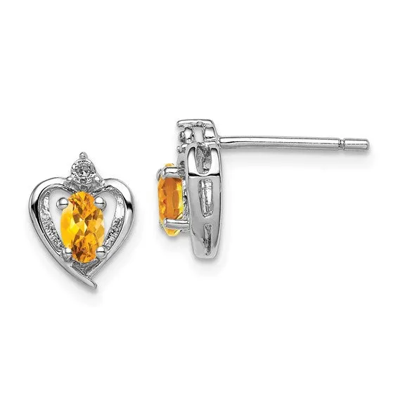 Sterling Silver Oval Gemstone & Diamond Heart Earrings