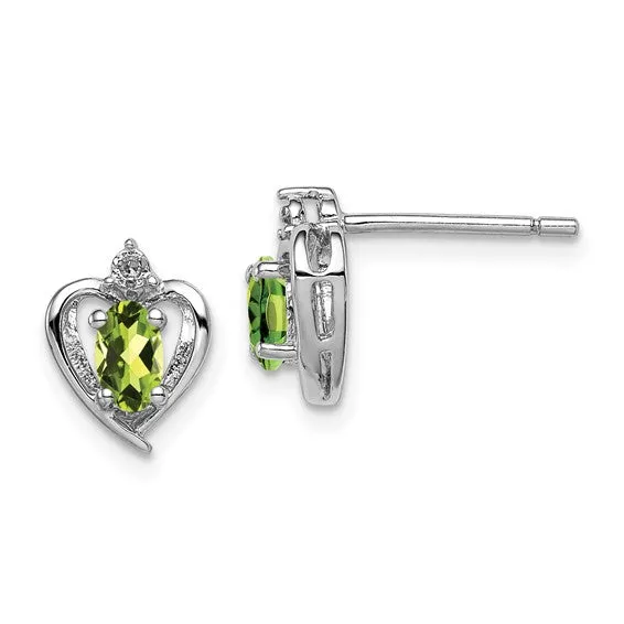 Sterling Silver Oval Gemstone & Diamond Heart Earrings