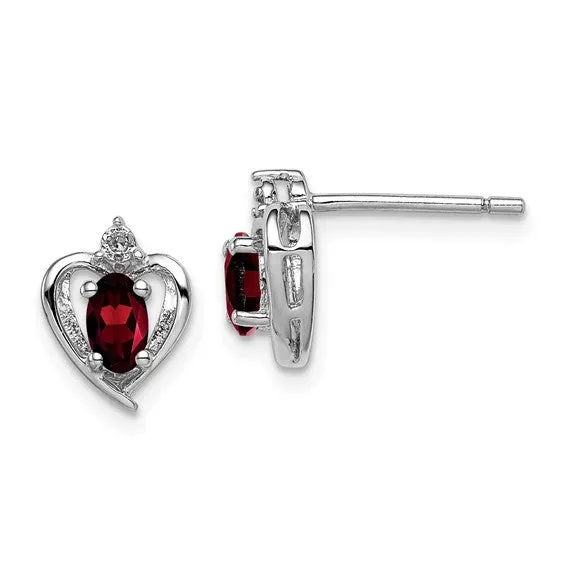 Sterling Silver Oval Gemstone & Diamond Heart Earrings