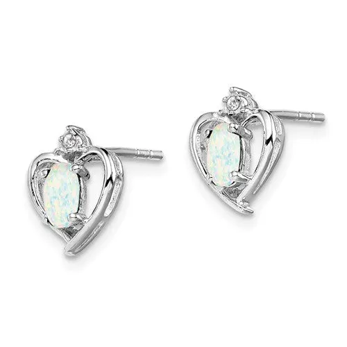 Sterling Silver Oval Gemstone & Diamond Heart Earrings