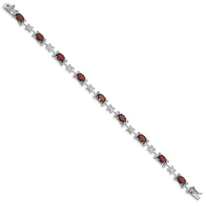 Sterling Silver Rhodium-plated Garnet Oval Bracelet QX888GA