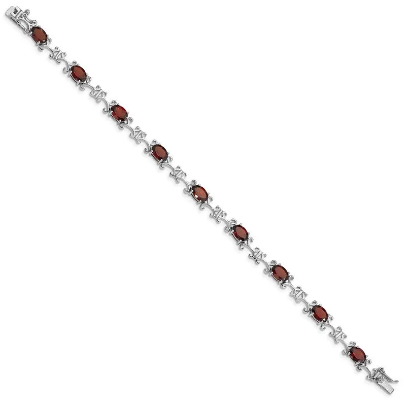 Sterling Silver Rhodium-plated Garnet Oval Bracelet QX888GA