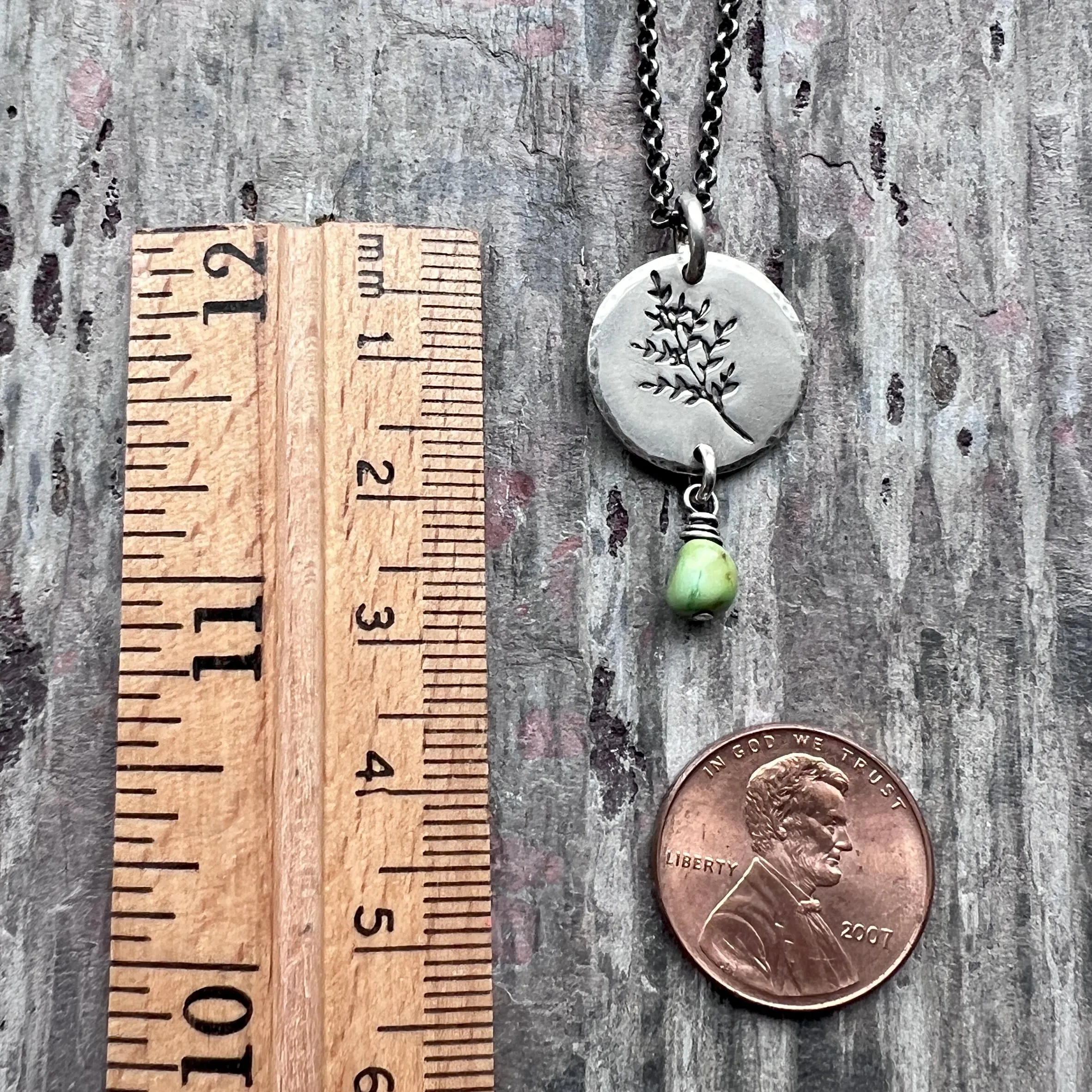 Sterling Silver Turquoise Necklace | Sprig Leaf Pendant with Genuine Turquoise Bead - Handmade Jewelry Gift for Nature Lover