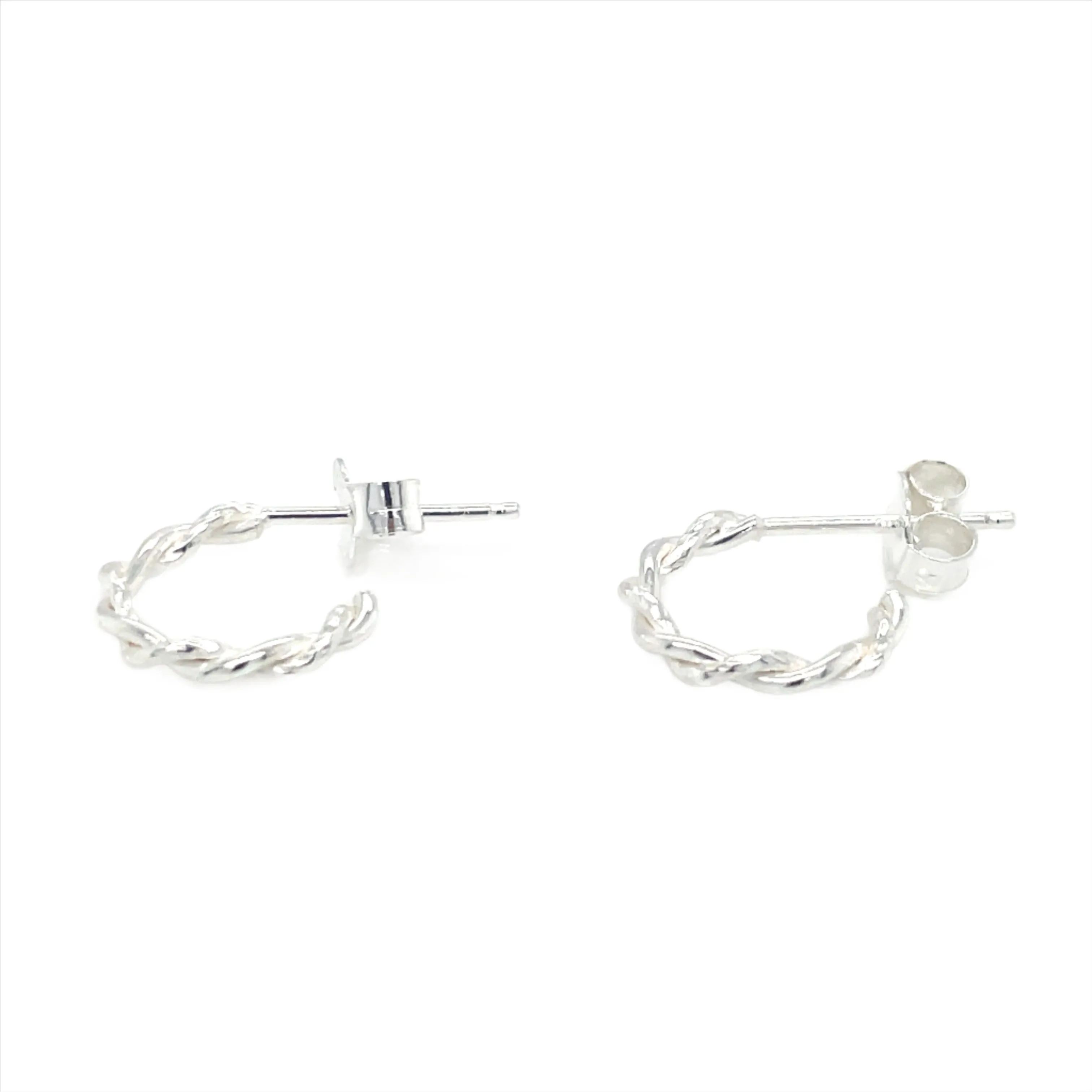 Sterling Silver Twisted Half Hoop Studs