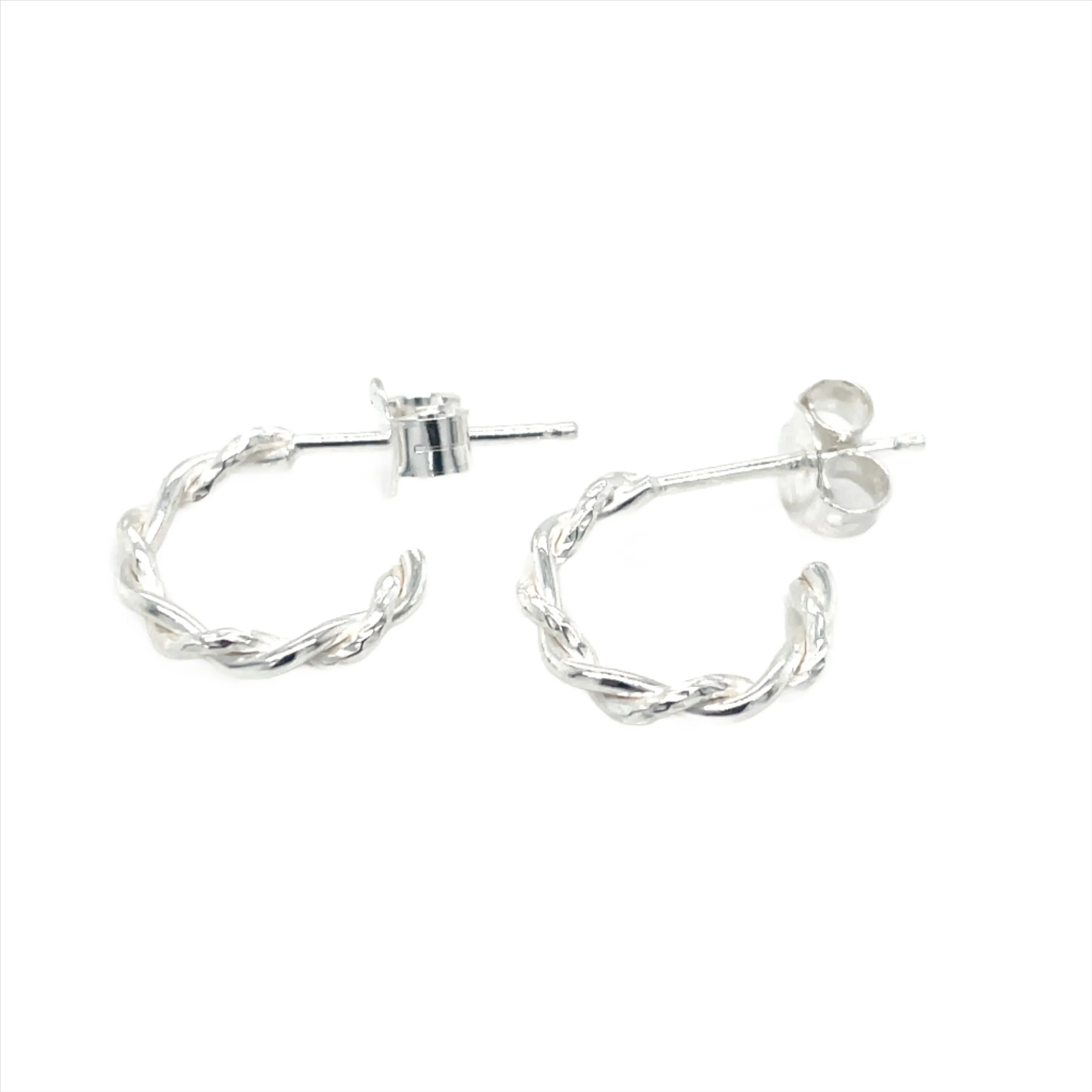 Sterling Silver Twisted Half Hoop Studs