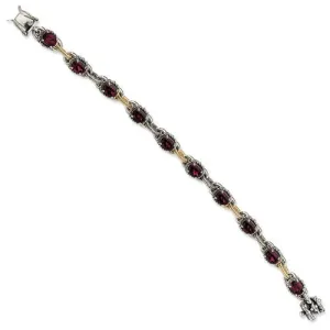 Sterling Silver with 14K Yellow Gold Rhodilite Garnet Bracelet