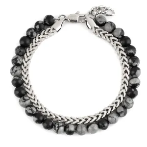 Stone Beads & Chain Bracelet Set (Silver-Plated)