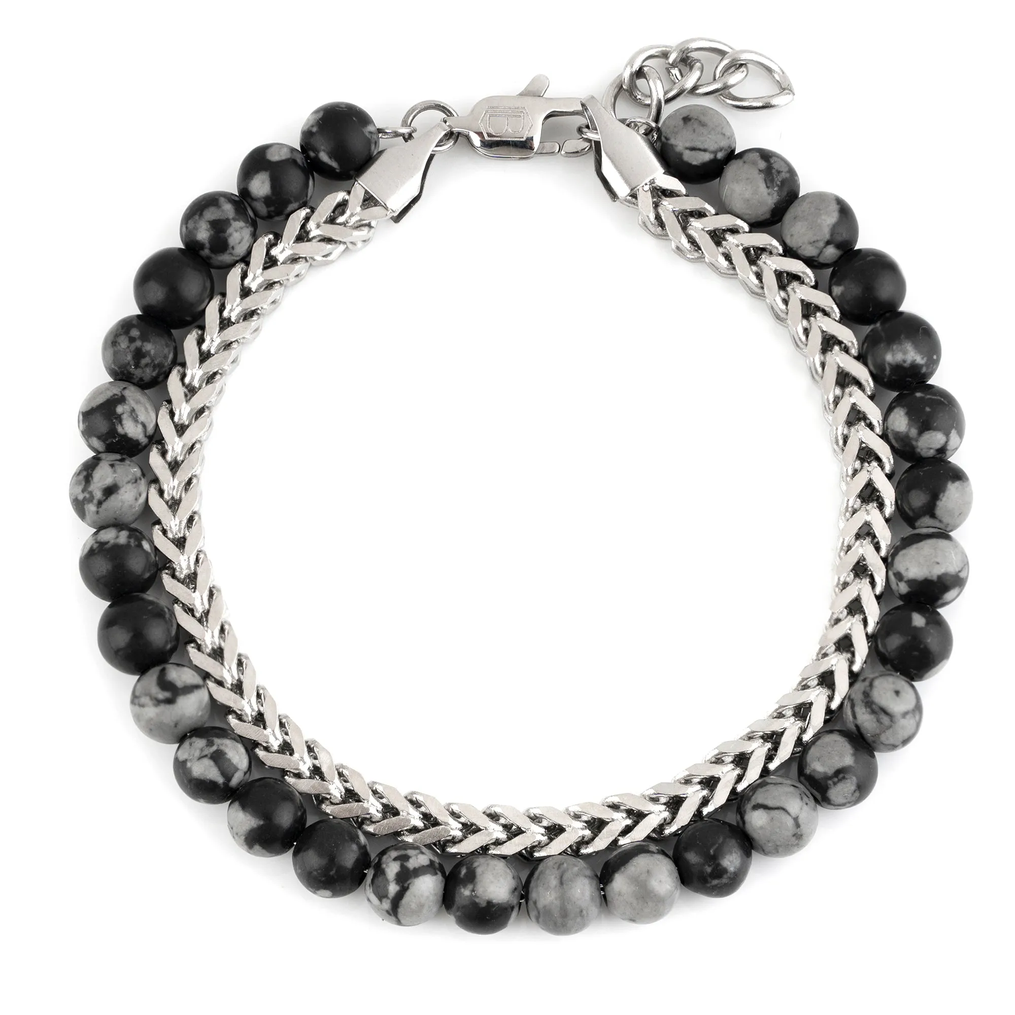 Stone Beads & Chain Bracelet Set (Silver-Plated)