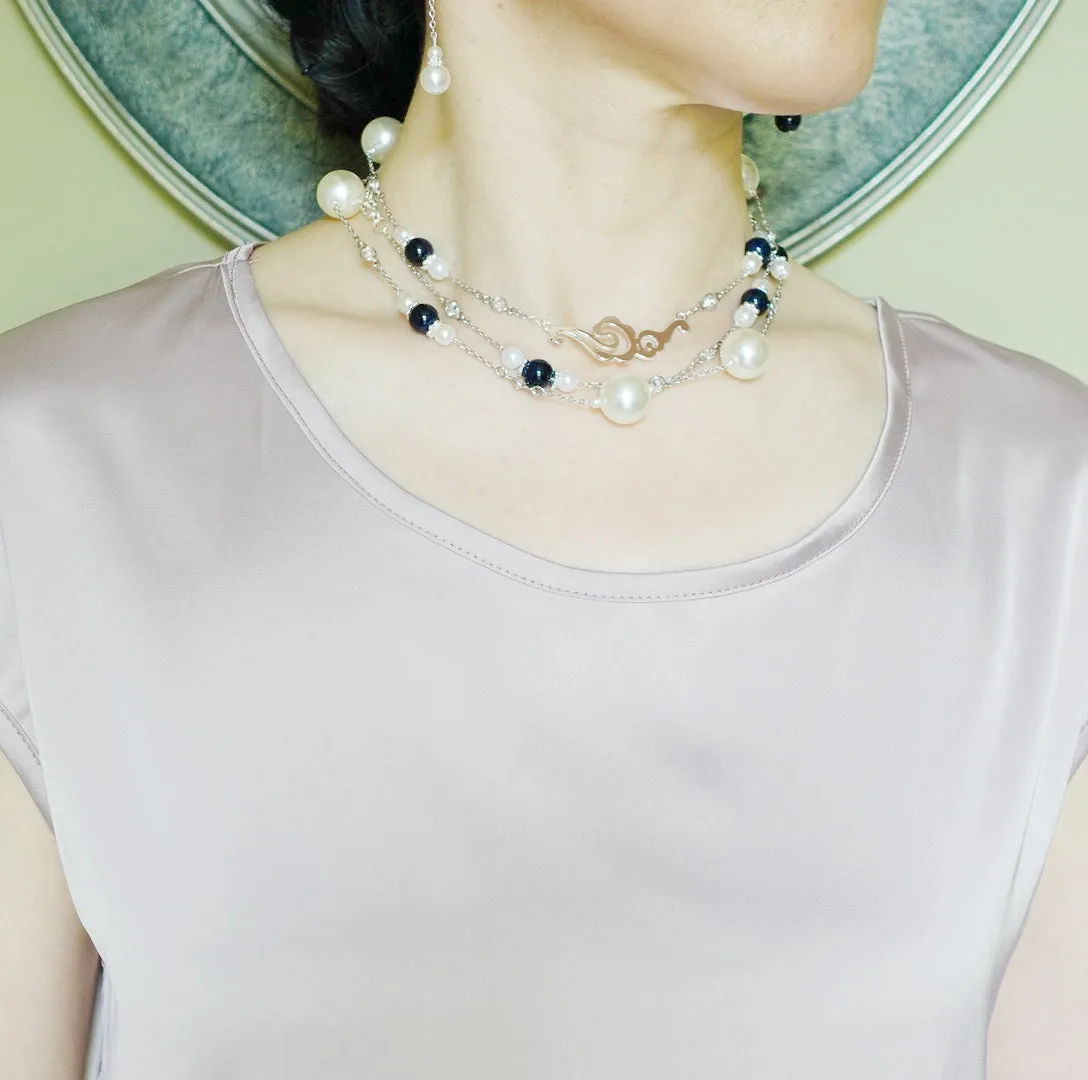 The Nine Blue Agate and Pearl Long Necklace
