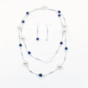 The Nine Blue Agate and Pearl Long Necklace
