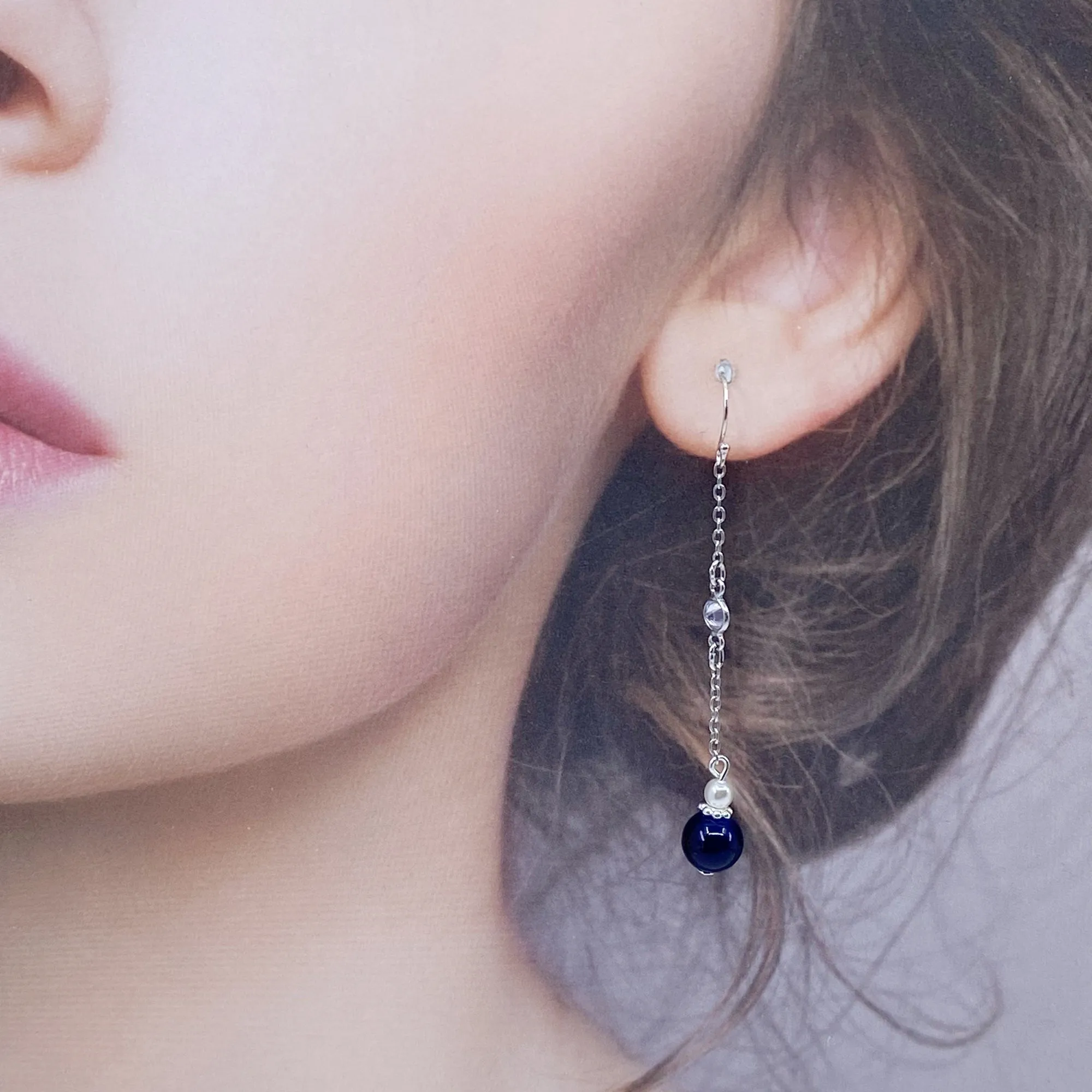 The Nine Blue Agate and Pearl Long Necklace