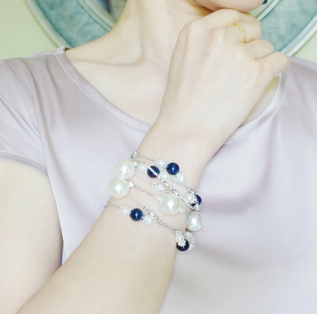 The Nine Blue Agate and Pearl Long Necklace