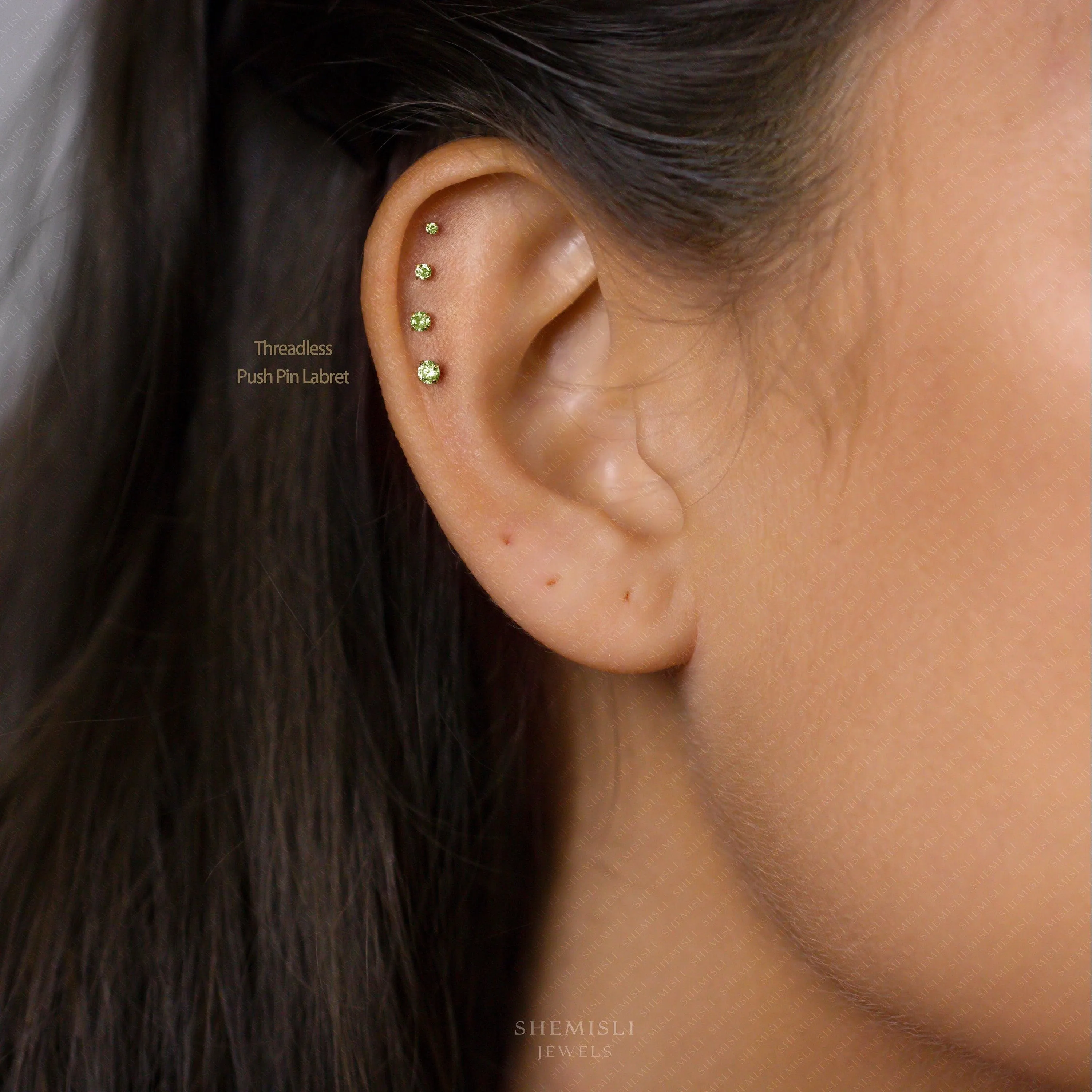 Tiny Peridot Stone Black Threadless Flat Back Earrings, Nose Stud, August Birthstone, 20,18,16ga, 5-10mm SS617 SS618 SS619 SS620