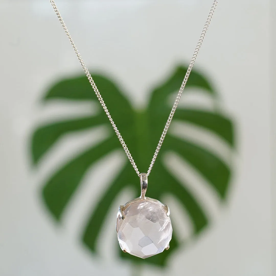 True Radiance Silver Necklace with Natural Rose Quartz Crystal