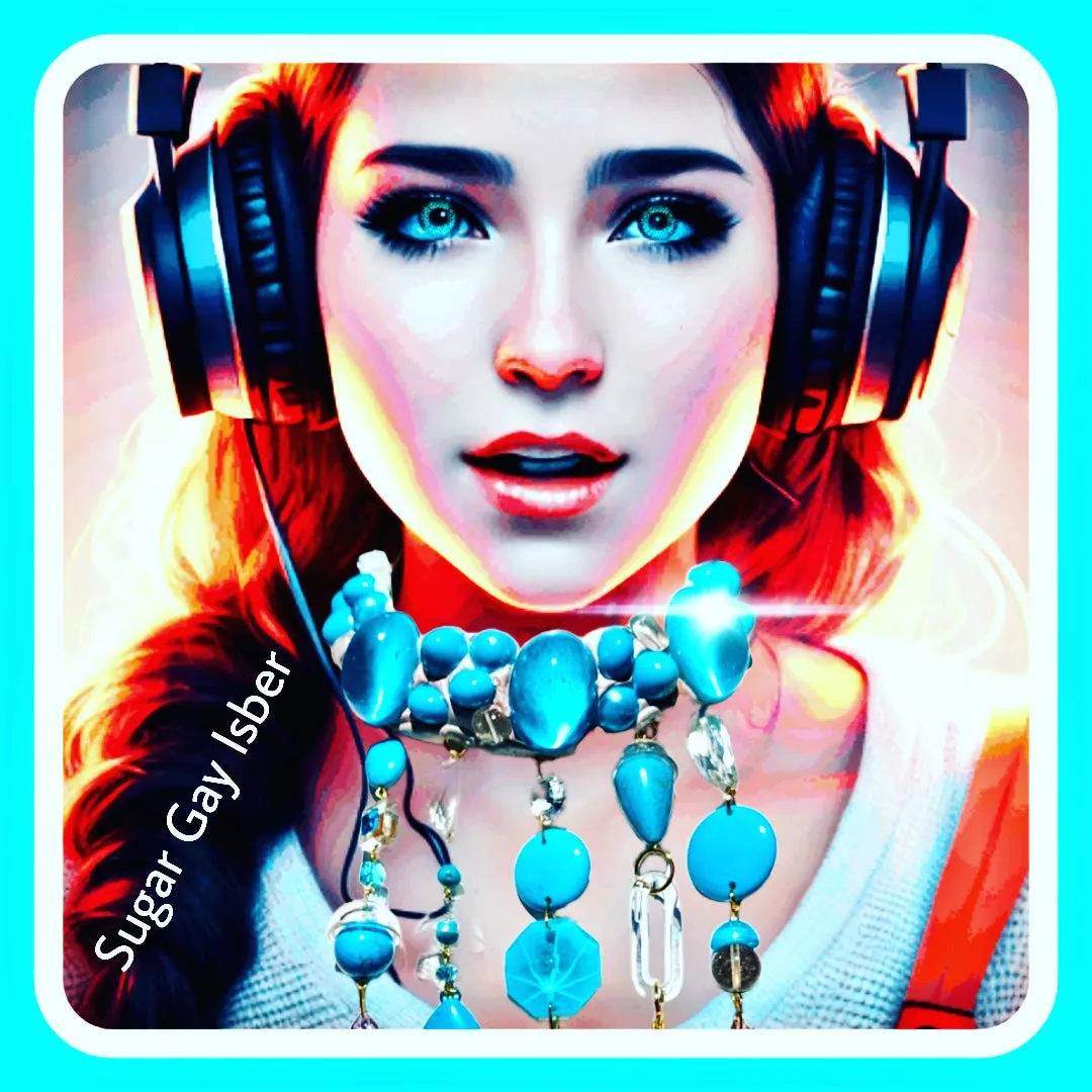 Turqouise  Glass Aqua White Statement Necklace Fashion Artisan USA Sugar Gay Isber