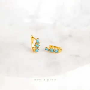 Turquoise Baguette Abstract CZ Hoops, Gold, Silver SHEMISLI SH350