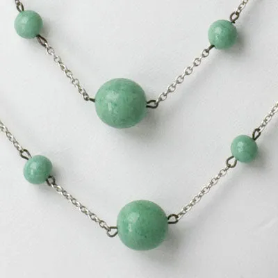 Turquoise Bead & Silver Chain Long Necklace