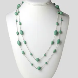Turquoise Bead & Silver Chain Long Necklace