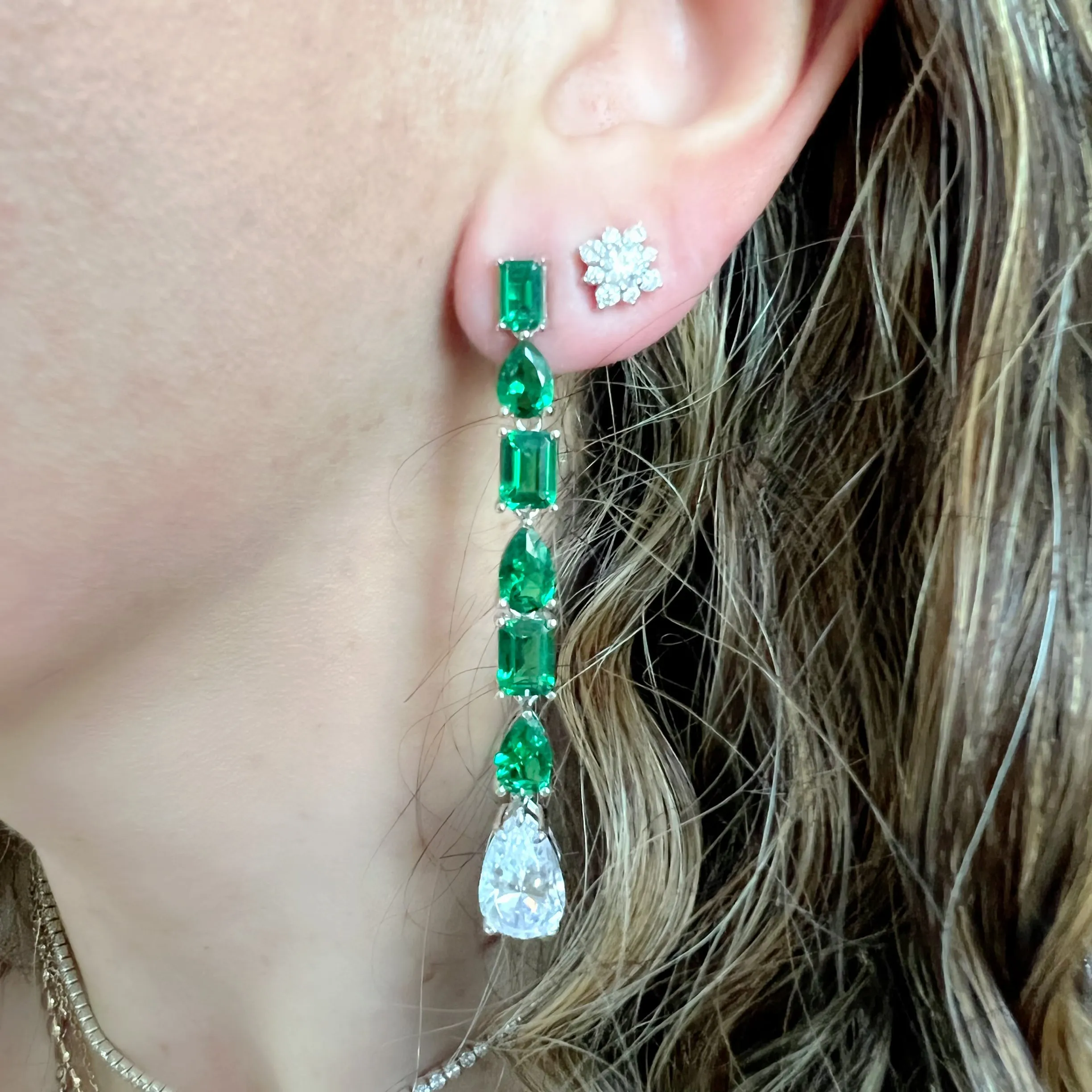 Verona Emerald Green Multishape Drop Earrings