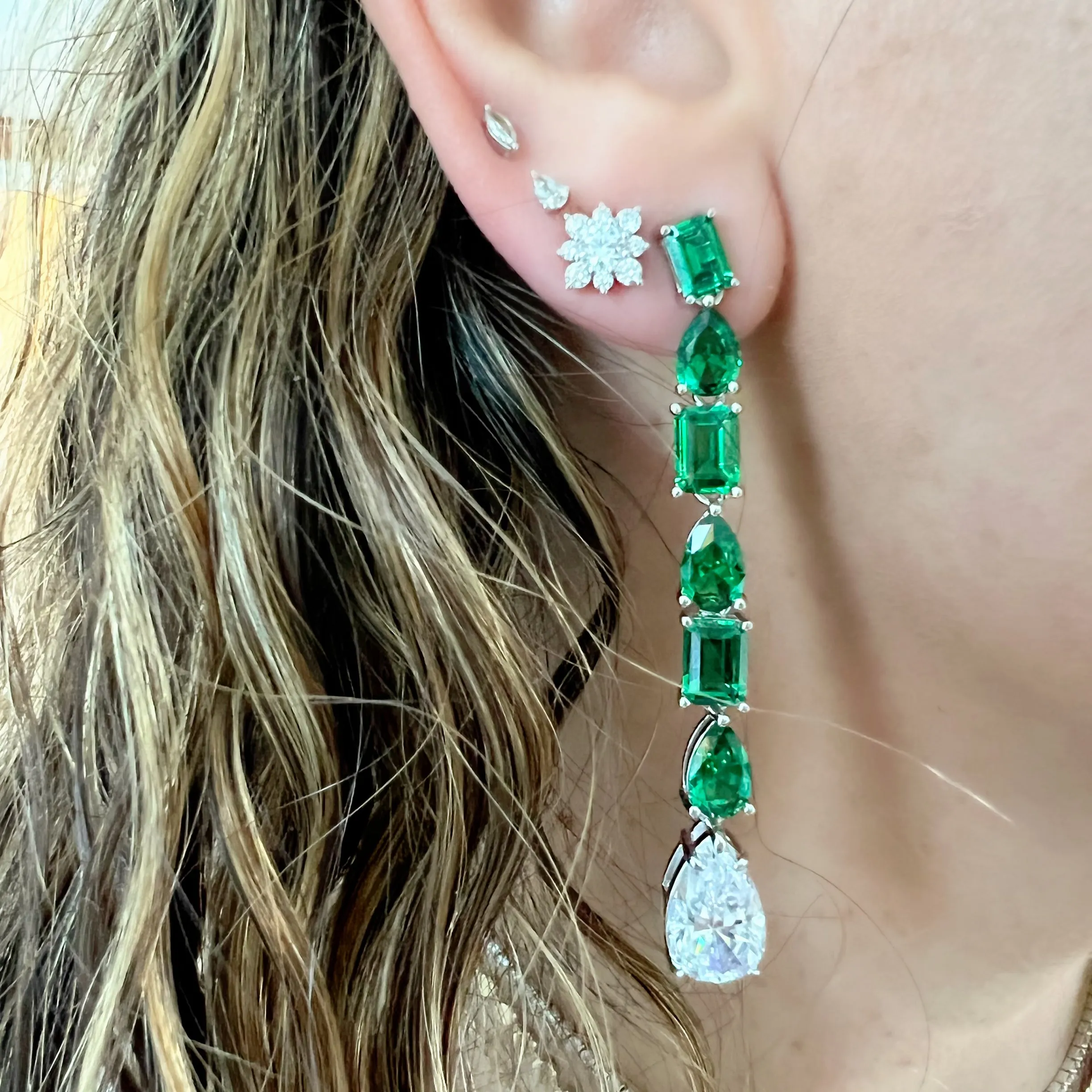 Verona Emerald Green Multishape Drop Earrings