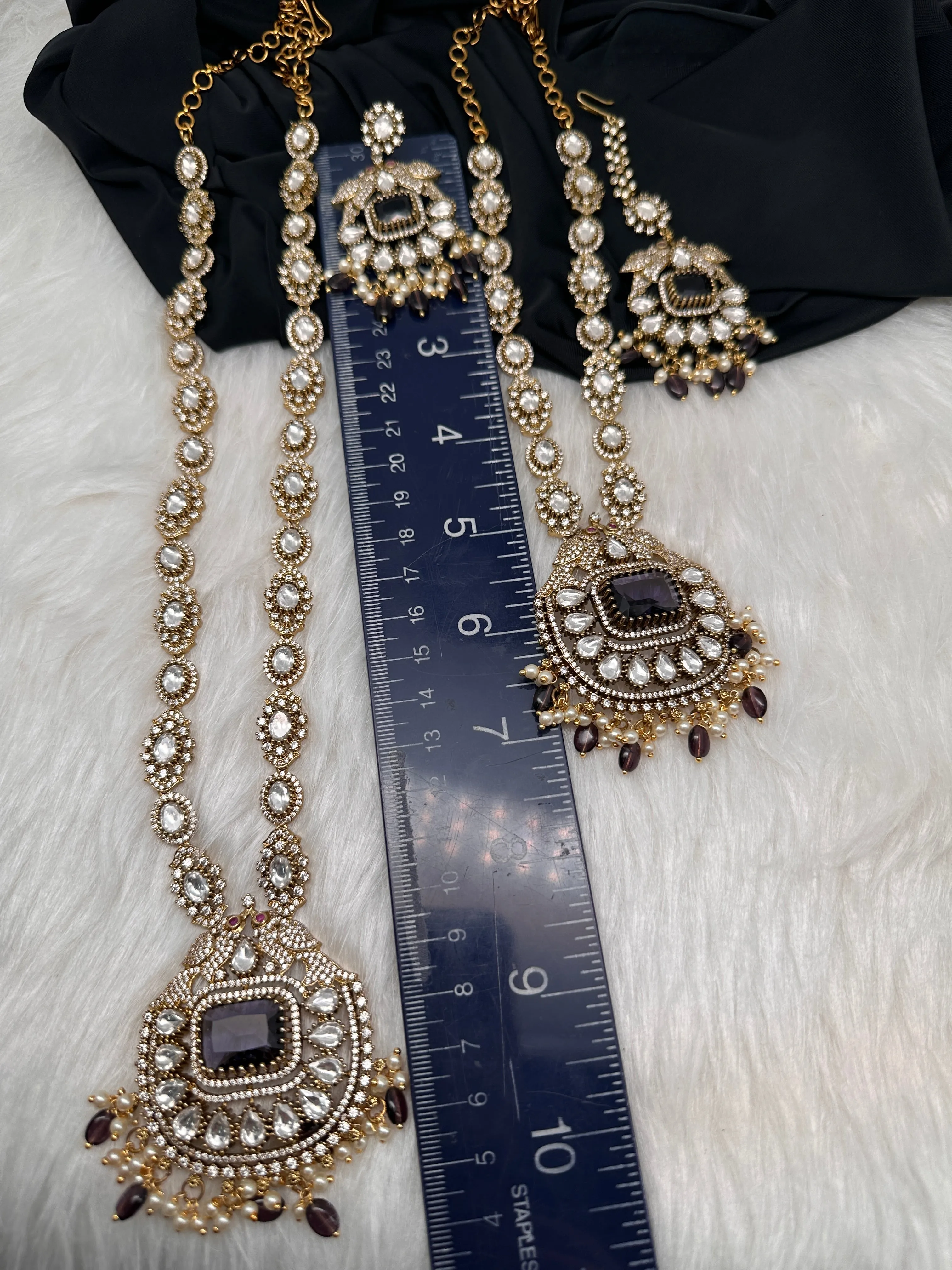 Victorian CZ Amethyst Purple Stone Combo Necklace