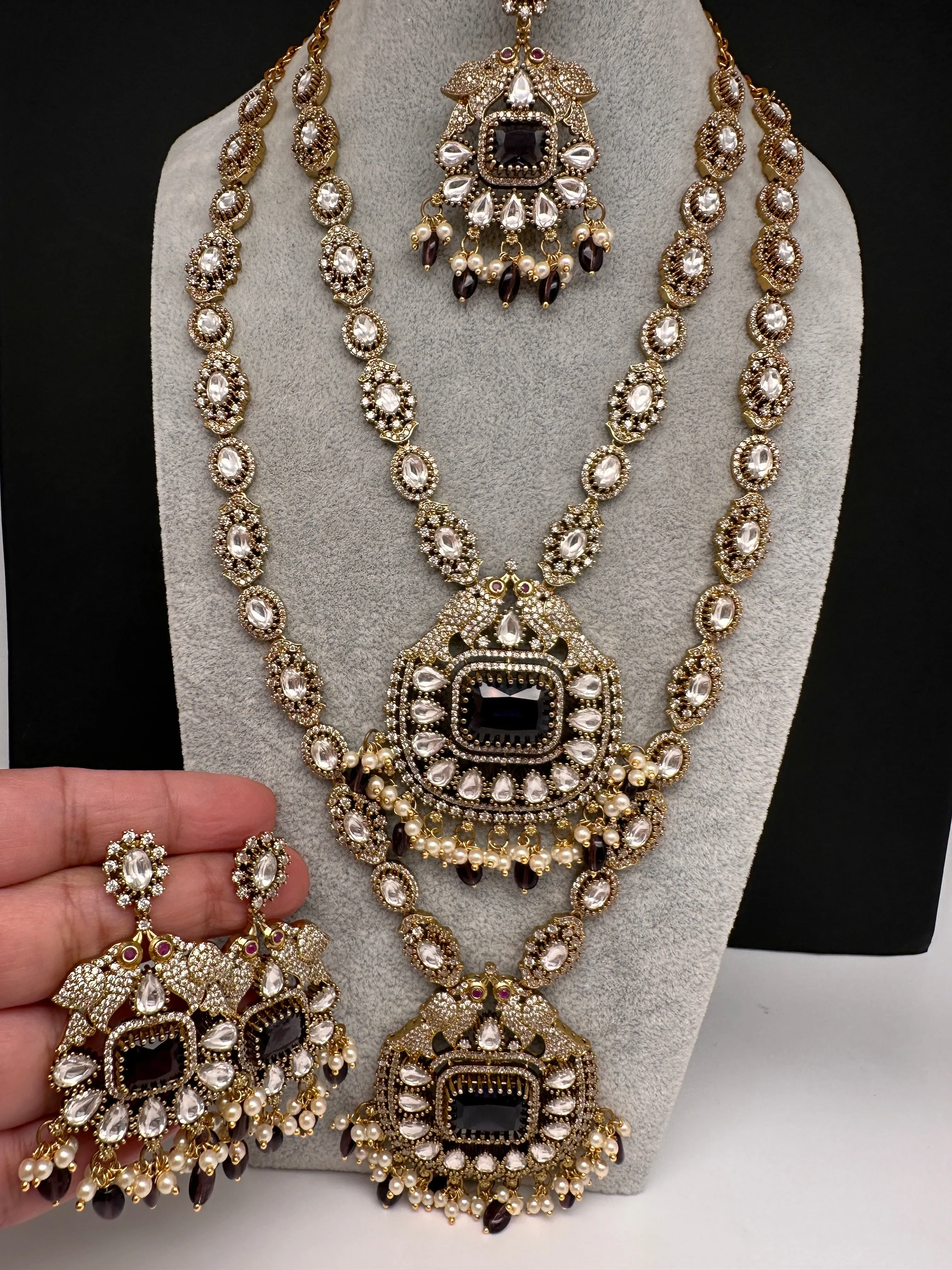 Victorian CZ Amethyst Purple Stone Combo Necklace