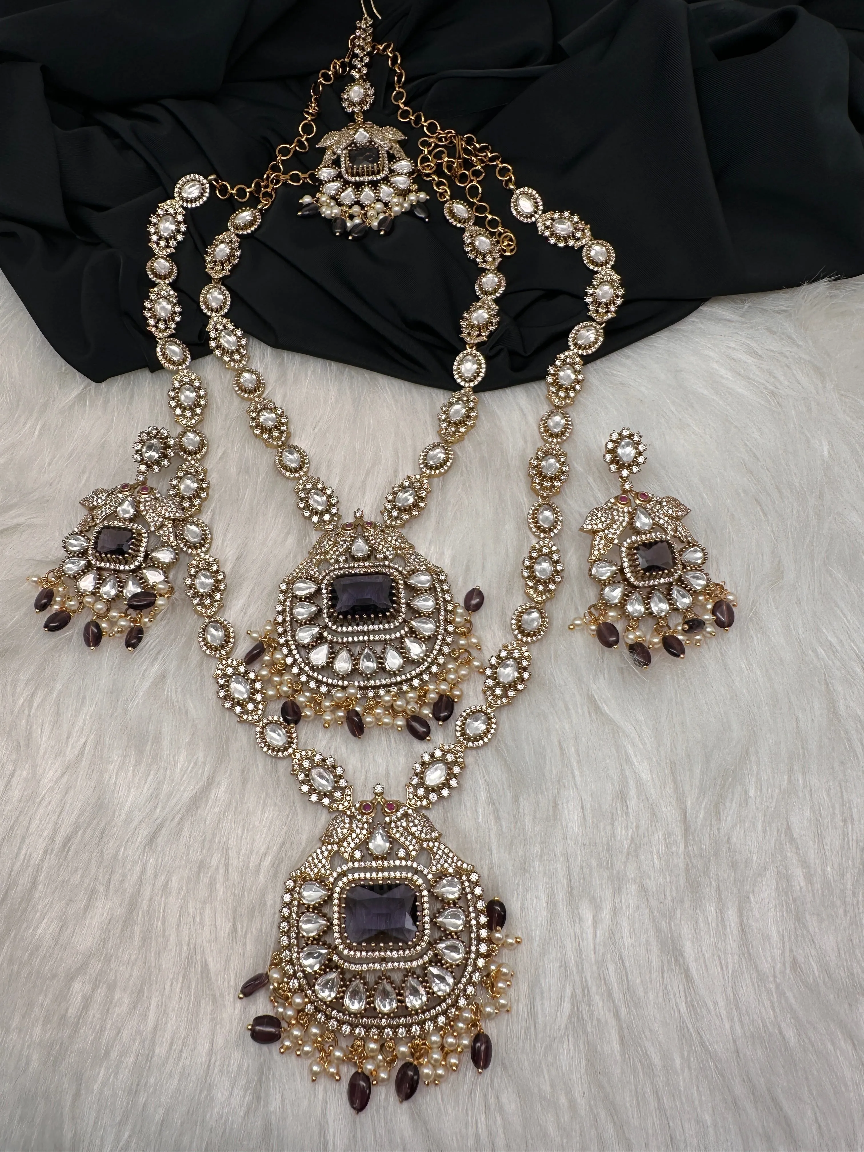 Victorian CZ Amethyst Purple Stone Combo Necklace