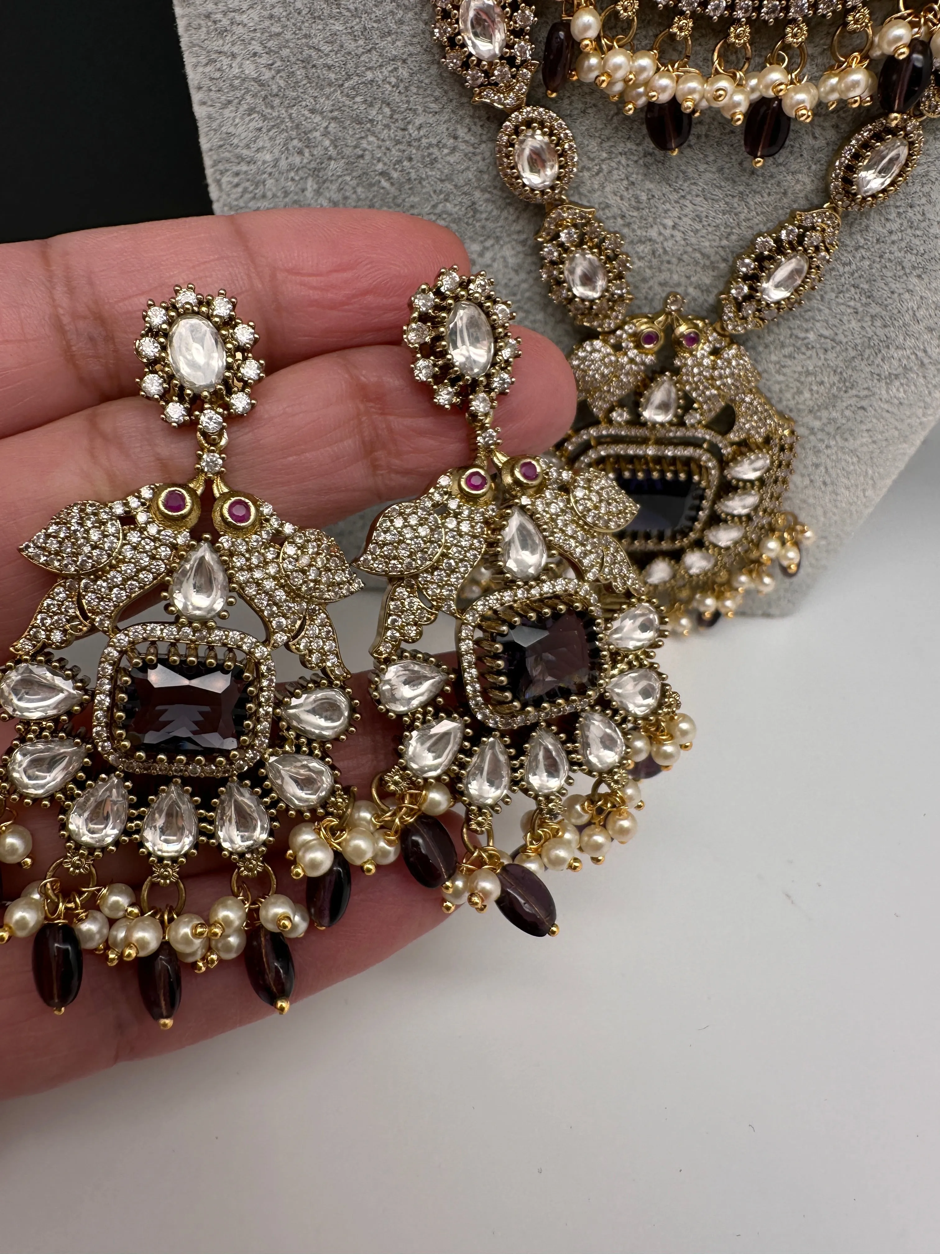 Victorian CZ Amethyst Purple Stone Combo Necklace