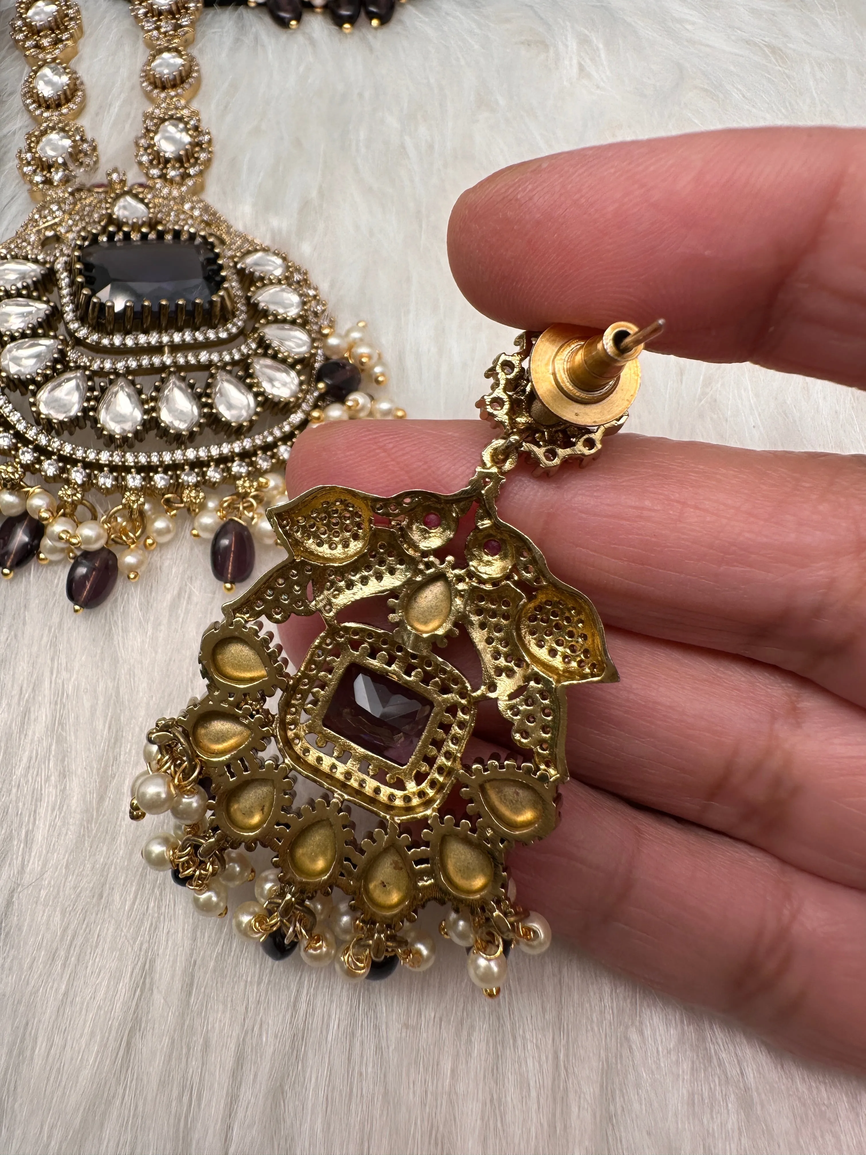 Victorian CZ Amethyst Purple Stone Combo Necklace