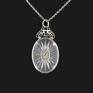Vintage Art Deco Silver Camphor Glass Pendant Necklace