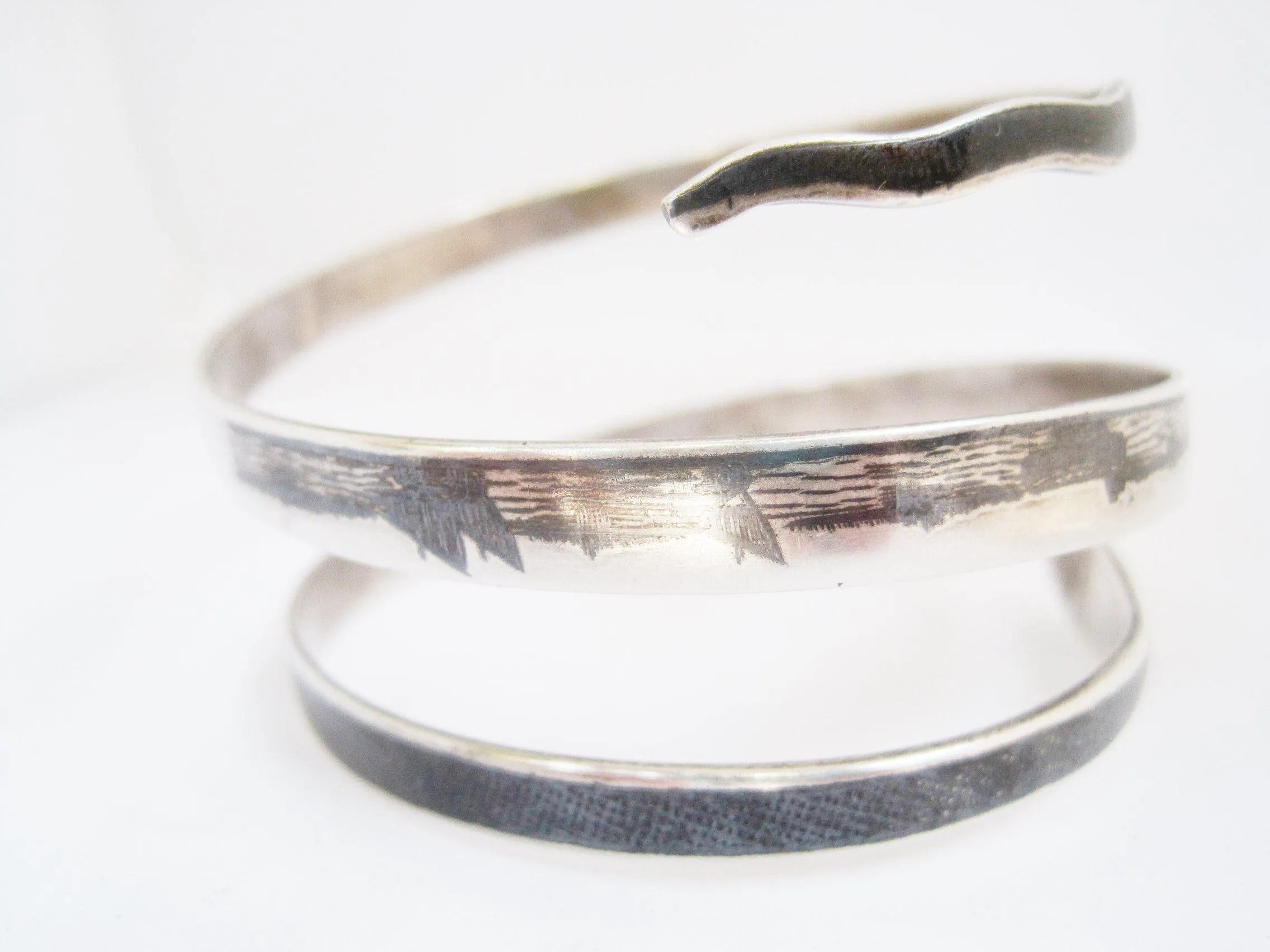 Vintage Middle East Silver and Niello Triple Coil Snake Bracelet
