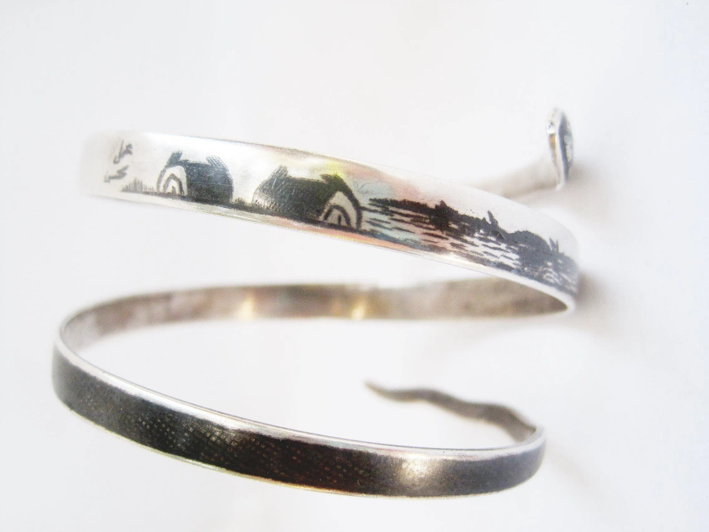Vintage Middle East Silver and Niello Triple Coil Snake Bracelet