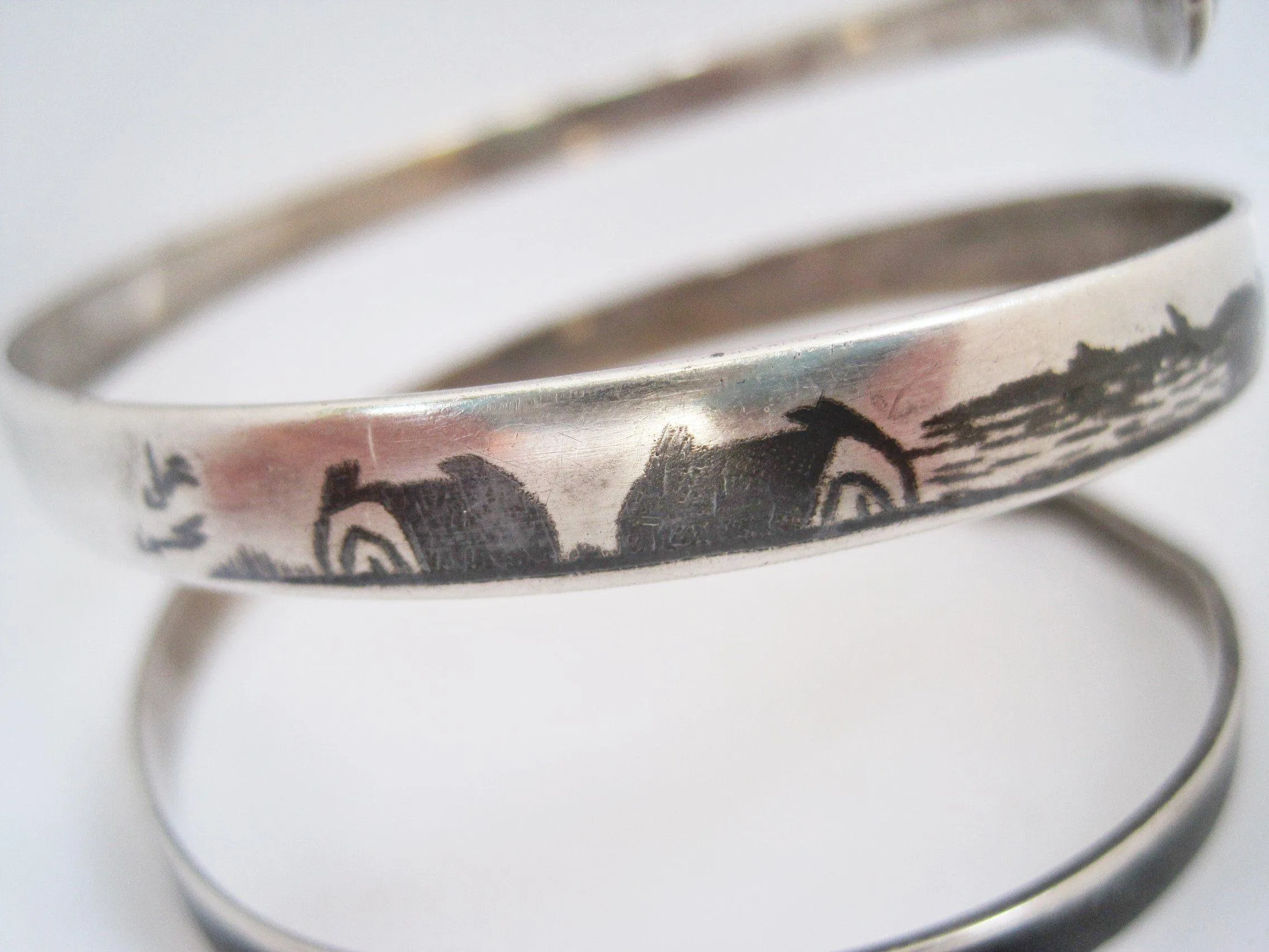 Vintage Middle East Silver and Niello Triple Coil Snake Bracelet