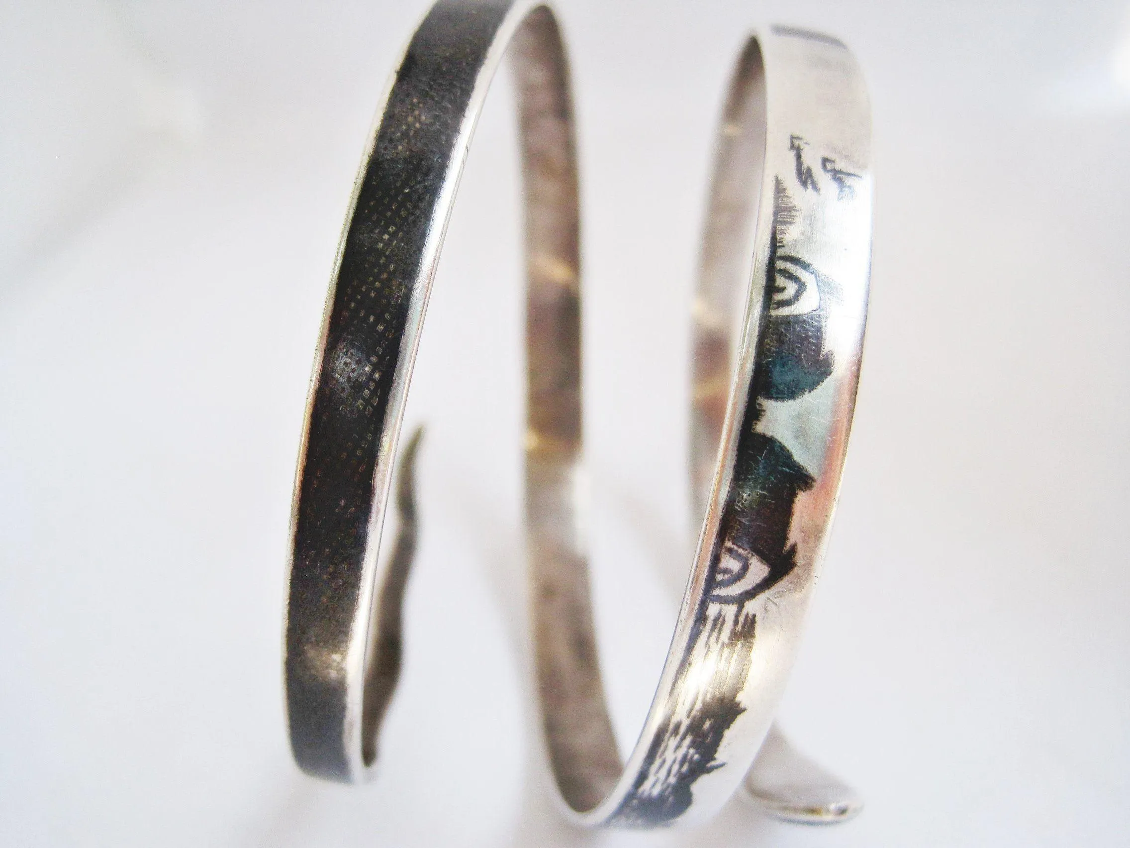 Vintage Middle East Silver and Niello Triple Coil Snake Bracelet