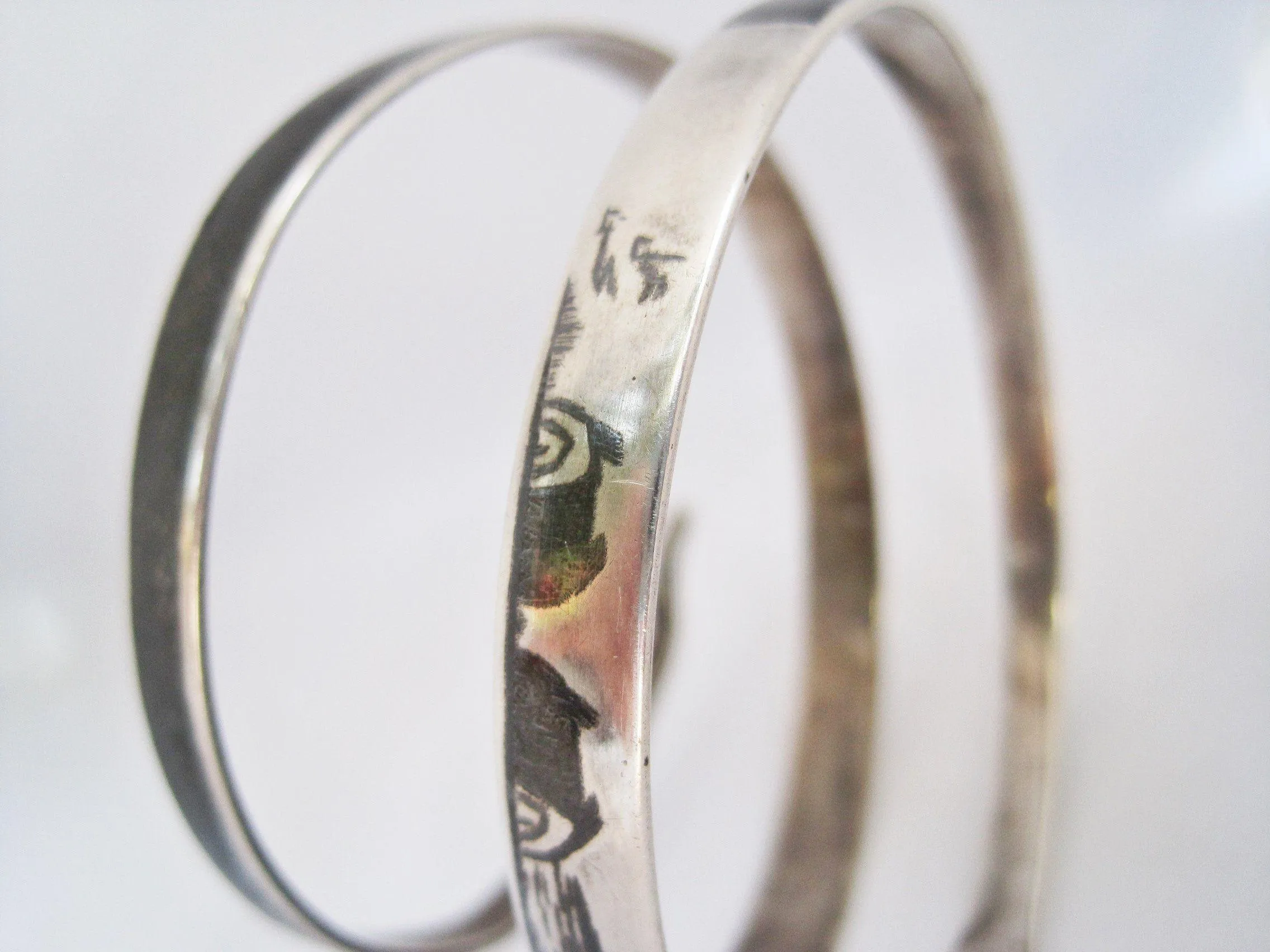 Vintage Middle East Silver and Niello Triple Coil Snake Bracelet
