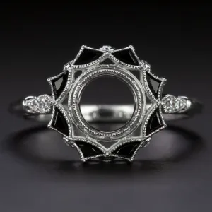 VINTAGE STYLE DIAMOND ONYX COCKTAIL HALO ENGAGEMENT RING 1ct SETTING ART DECO