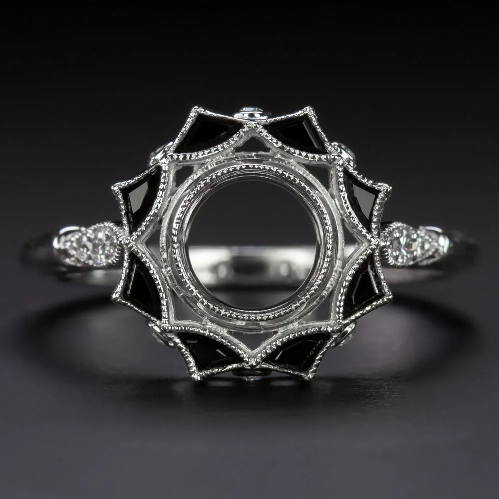 VINTAGE STYLE DIAMOND ONYX COCKTAIL HALO ENGAGEMENT RING 1ct SETTING ART DECO