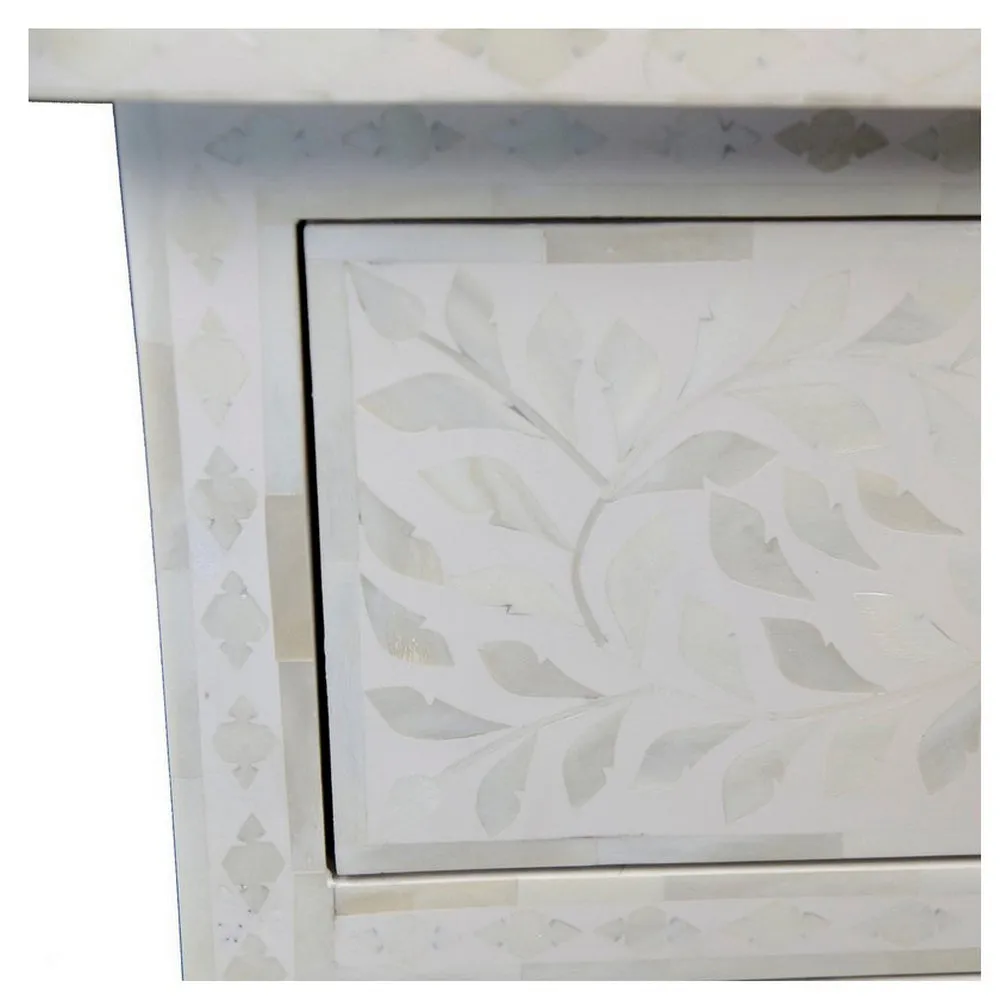 White 3-Drawer Bone Inlay Side Table