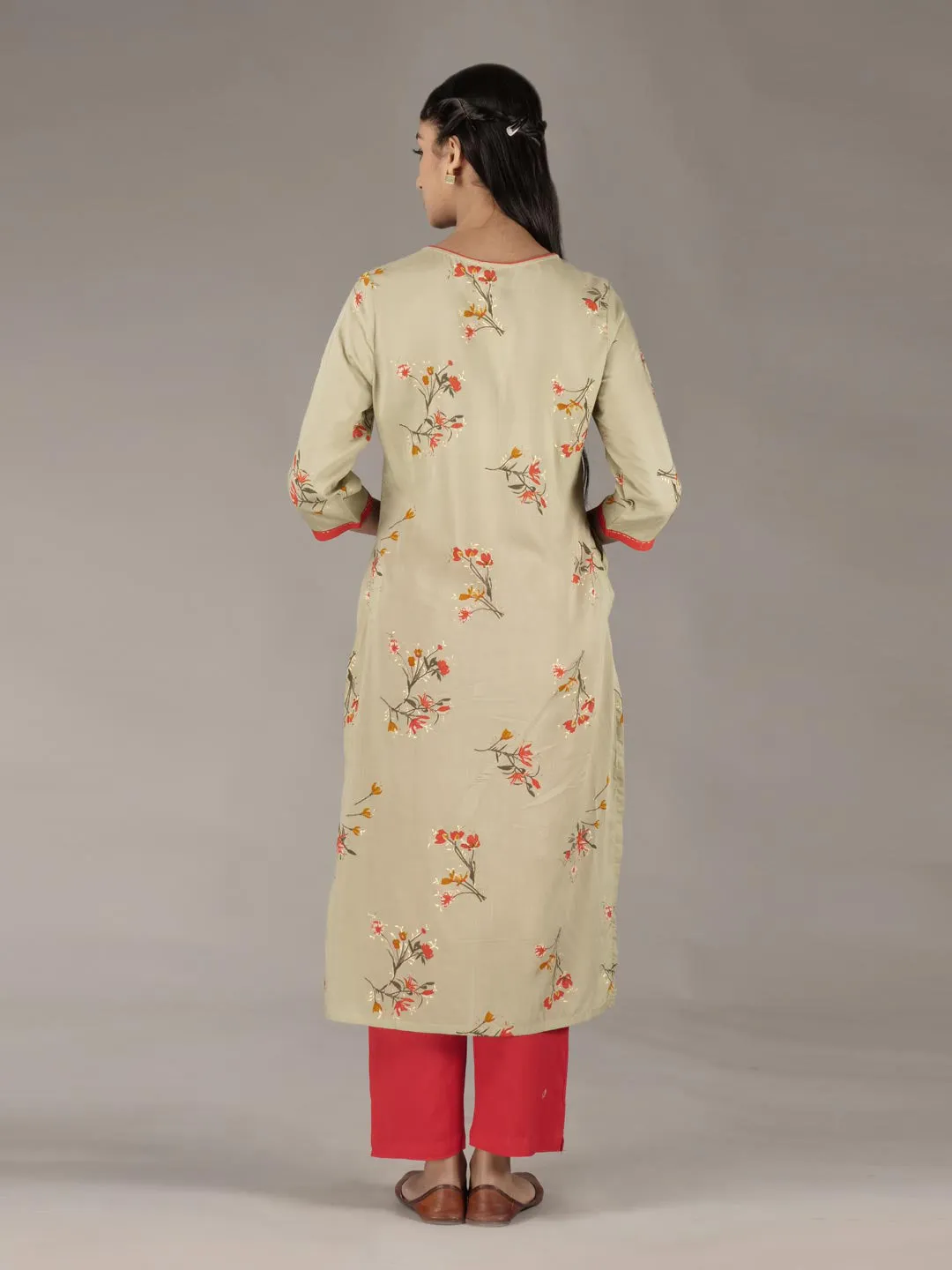 Women Green Rayon Floral Kurta