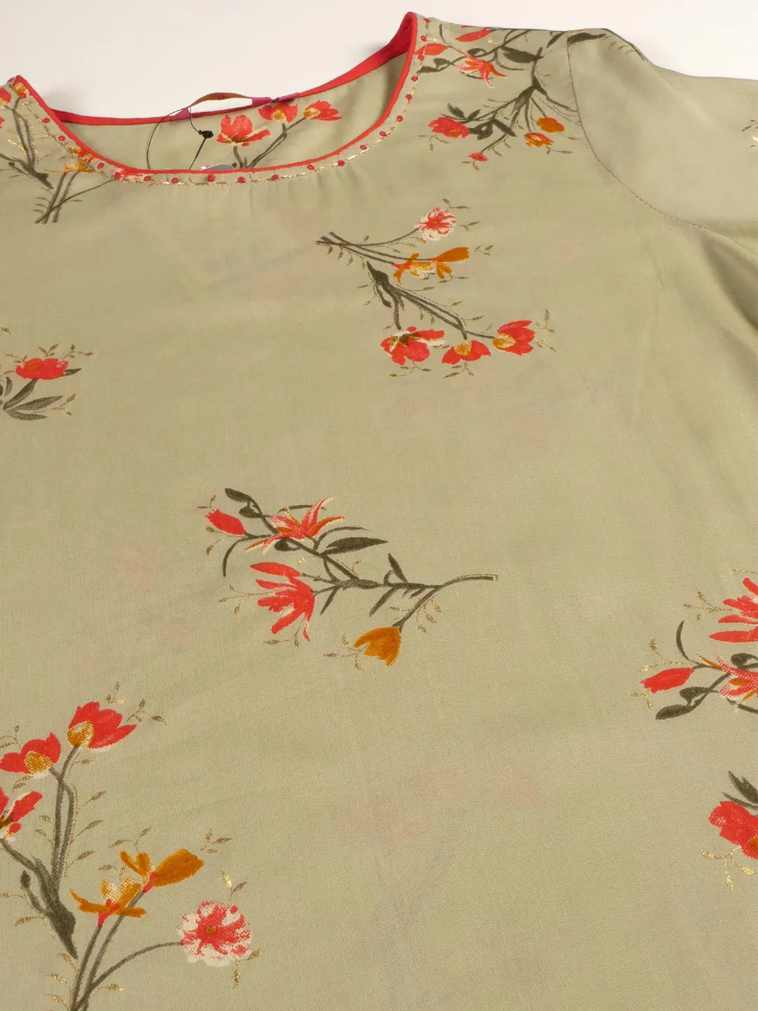 Women Green Rayon Floral Kurta