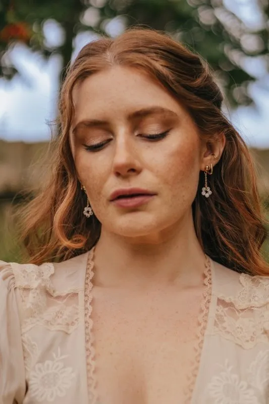 Xander Kostroma Gold Tone Moonstone Flower Crystal Earrings - 3 cm drop, 14K Gold Plated, Healing Moonstone, Unique, Elegant Crystal Jewelry, Perfect for Day-to-Night Wear, Intuition & Balance Benefits