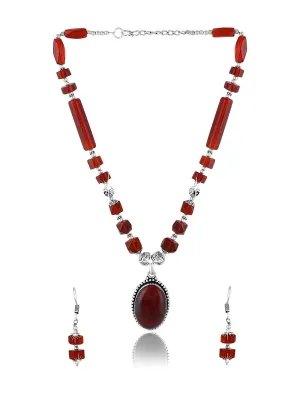 Yellow Chimes German Oxidized Silver Ethnic Black Quartz Beads Beautiful Handmade Designer Necklace Set with Earrings Jewellery Set for Women and Girls (Black)