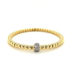 Yellow Gold Bead and Diamond Rondel Stretch Bracelet