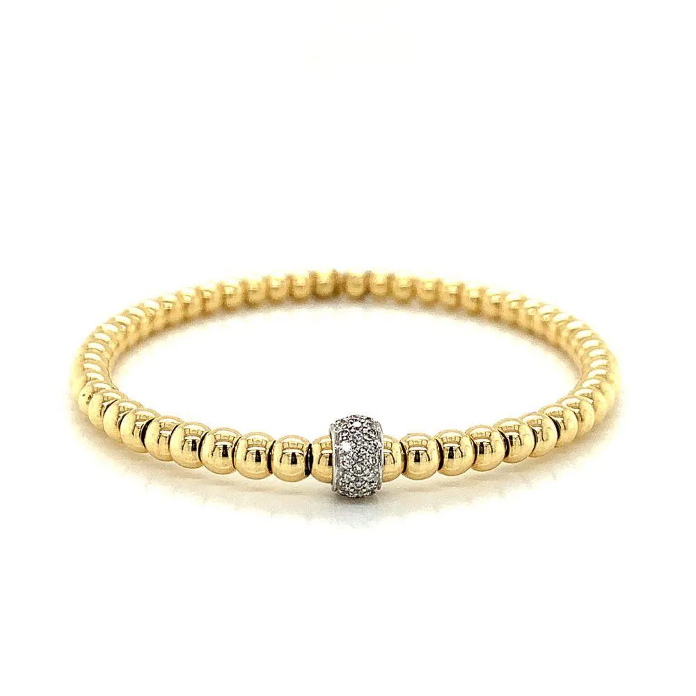 Yellow Gold Bead and Diamond Rondel Stretch Bracelet