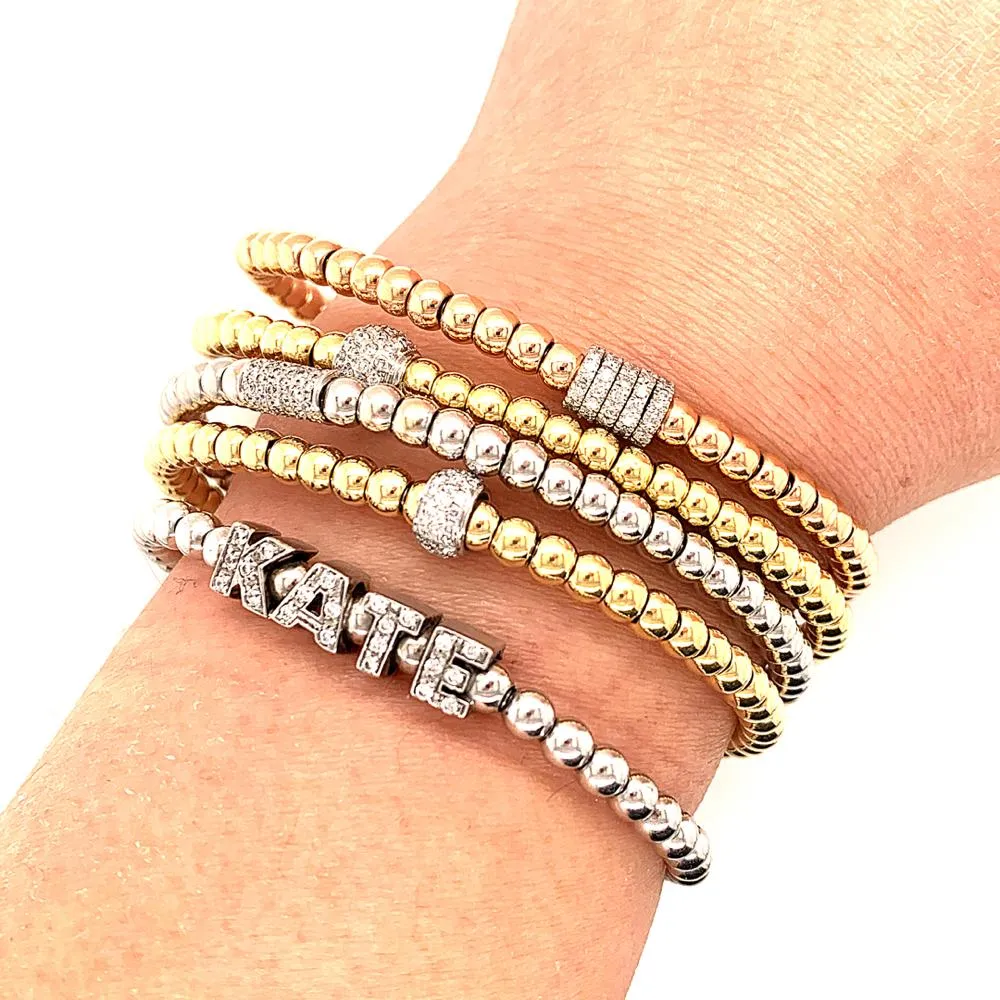 Yellow Gold Bead and Diamond Rondel Stretch Bracelet